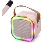 Colorful Rgb Ledli Mini Taşınabilir Hoparlör ve Wirelles Mikrofon - Açık Pembe