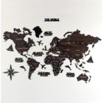 Colorfull Worlds 3 Boyutlu Ahşap Dünya Haritası, Ahşap Duvar Dekoru, Duvar Dekorasyon - Koyu Kahverengi - 100 x 60 cm