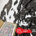 Colorfull Worlds 3 Boyutlu Ahşap Dünya Haritası, Ahşap Duvar Dekoru, Duvar Dekorasyon - Siyah - 100 x 60 cm