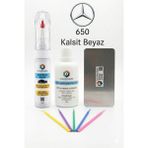 COLORGUARD Mercedes-Benz 650 Kalsit Beyaz İğneli ve Fırçalı 2 si 1 Arada Rötuş Boyası Yüzey Temizleme Solüsyonu Profesyonel ve Çapaksız Rötuş Çeliği 5'li Uygulama Çubuğu Seti