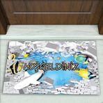 Colorix Carpet Akvaryum Desenli Dekoratif Kapı Önü Paspası No: 1309 Mavi (Hoşgeldiniz) 45 x 70