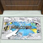 Colorix Carpet Akvaryum Desenli Dekoratif Kapı Önü Paspası No: 1309 Mavi (Welcome) 45 x 70