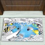 Colorix Carpet Akvaryum Desenli Dekoratif Kapı Önü Paspası No: 1309 Mavi (Yazısız) 45 x 70