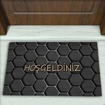 Colorix Carpet Geometrik Desenli Dekoratif Kapı Önü Paspası No: 1755 Siyah (Hoşgeldiniz) 45 x 70
