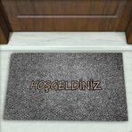 Colorix Carpet Modern Desenli Dekoratif Kapı Önü Paspası No: 1411 Gri (Hoşgeldiniz) 45 x 70