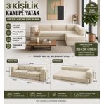 Colormix 3 Kişilik Kanepe Yatak Katlanır Tasarım Fitilli Kadife Kumaş Tam Sünger Konfor Yıkanabilir Kılıf Köşe Koltuk 300X20 - Krem