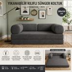 Colormix 3 Kişilik Katlanır Koltuk Yatak 200X100 cm Yıkanabilir Kılıf Tam Sünger Fitilli Kadife Kumaş Kanepe Yatak - Antrasit