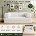 Colormix 3 Kişilik Katlanır Koltuk Yatak 200X100 cm Yıkanabilir Kılıf Tam Sünger Fitilli Kadife Kumaş Kanepe Yatak - Beyaz