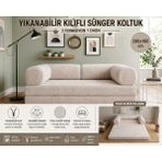 Colormix 3 Kişilik Katlanır Koltuk Yatak 200X100 cm Yıkanabilir Kılıf Tam Sünger Fitilli Kadife Kumaş Kanepe Yatak - Krem