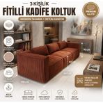 Colormix 3' Lü Fitilli Kadife Kanepe Yumuşak Sünger Oturum Modern Tasarım Yıkanabilir Kılıflı - Kiremit
