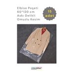 COLORPAK Elbise Poşeti (60X120 CM) Askı Delikli Omuzlu Kesim (15ADET) Şeffaf Kıyafet Koruma Hurç Kılıf Naylon