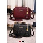Colorshere Kroko Bordo ve Siyah 2'li Askılı Aksesuarlı Çanta