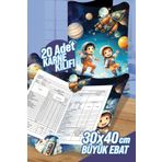 colortouch Astronot Temalı A4 Karne Kabı Kılıfı 20 Adet Büyük Ebat 30x40 cm İlkokul Karne Kılıfı Karne Süsleme
