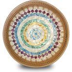 Colourful Design Sedef Kaplama Yuvarlak Rattan Tepsi - Çok Renkli