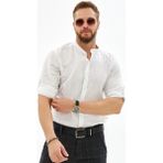 COLVİ'S MAN Erkek Beyaz Keten Slim Fit Hakim Yaka Kol Katlamalı Gömlek - 2XL