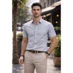 Colvis Man Erkek Kısa Kol Slim Fit Oxford Gömlek Pamuklu Yazlık Dar Kesim Modern Spor Şık Gömlek - Gri - XL