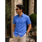 Colvis Man Erkek Kısakol Silimfit Dar Kesim Keten Gömlek - Mavi - XL