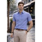 Colvis Man Erkek Kısakol Slim Fit Oxford Gömlek Pamuklu Yazlık Dar Kesim Modern Spor Şık Gömlek - Mavi