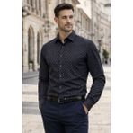 COLVİ'S MAN Erkek Siyah Desenli Likralı Regular Fit Uzun Kol Gömlek Hediye Kutulu - XL