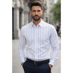 Colvıs Man Slim Fit Dar Kesim Likralı Cepsiz Çizgili Desen Hediye Kutulu Erkek Gömleği - Beyaz