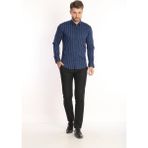 Colvıs Man Slim Fit Dar Kesim Likralı Cepsiz Çizgili Desen Hediye Kutulu Erkek Gömleği - Lacivert - 3XL