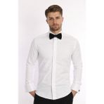 Colvıs Man Slim Fit Uzun Kol Ata Yaka Gizli Düğmeli Smokin Damatlık Erkek Gömleği Beyaz - 3XL