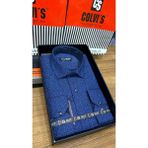Colvıs Man Slim Fit Uzunkol Likralı Desenli Çıt Çıtlı Hediye Kutulu Erkek Gömlek - Mavi - XL