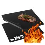 COM-FOUR® 2x Barbekü izgara mati, Teflon'dan yapilmistir - isiya dayanikli firin mati - yapismaz izgara folyosu - izgara ve pisirme mati - yeniden kullanilabilir, istenilen boyutta (2 adet - siyah)