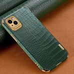 COMAKU Xiaomi Redmi 13C / Poco C65 için Lüks Timsah Desenli Deri Kapaklı Kılıf Altın Tampon Darbeye Dayanıklı İnce Kadın Erkek Klasik Koruyucu Telefon Kılıfı Xiaomi Redmi 13C / Poco C65 için - Yeşil