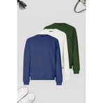 COMBİNE MİCHAİL Erkek 3-lü Haki-Ekru-indigo Sweatshirt Basic Bisiklet Yaka