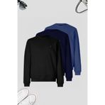 COMBİNE MİCHAİL Erkek 3-lü indigo-lacivert-Siyah Sweatshirt Basic Bisiklet Yaka