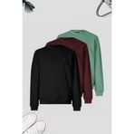 COMBİNE MİCHAİL Erkek 3-lü Lacivert-çağla-gri Sweatshirt Basic Bisiklet Yaka