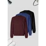 COMBİNE MİCHAİL Erkek 3-lü Siyah-indigo-Bordo Sweatshirt Basic Bisiklet Yaka