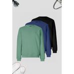 COMBİNE MİCHAİL Erkek 3-lü Siyah-indigo-cagla Sweatshirt Basic Bisiklet Yaka