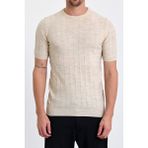 Combine Michail Erkek Bej Bisiklet Yaka Slim Fit Çizgili Esnek Nefes Alan Triko T-Shirt