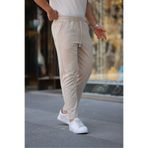 COMBİNE MİCHAİL Erkek Beli Lastikli Bağcıklı Jogger Bej Kumaş Pantolon Rahat Kesim Yan Cepli