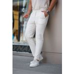 COMBİNE MİCHAİL Erkek Beli Lastikli Bağcıklı Jogger Beyaz Kumaş Pantolon Rahat Kesim Yan Cepli