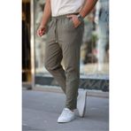 COMBİNE MİCHAİL Erkek Beli Lastikli Bağcıklı Jogger Haki Kumaş Pantolon Rahat Kesim Yan Cepli