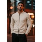 COMBİNE MİCHAİL Erkek Fermuarlı Basic Krem Kolej Ceket