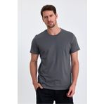 COMBİNE MİCHAİL Erkek Füme %100 Pamuk Slim Fit Bisiklet Yaka Basic Tişört