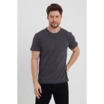 Combine Michail Erkek Füme Slim Fit Bisiklet Yaka Kısa Kollu Pamuklu Tişört - Füme - 2XL