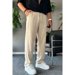 COMBİNE MİCHAİL Erkek Rahat Yazlık Bej Bol Keten Pantolon