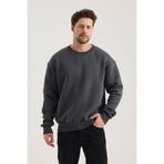 COMBİNE MİCHAİL Füme Pamuklu Bisiklet Yaka Oversize Şardonlu Basic Erkek Sweatshirt