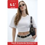 COMBİNE MİCHAİL Kadın Basic Bel Detaylı Beyaz Crop Bluz
