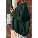 COMBİNE MİCHAİL Kadın Bisiklet Yaka İçi Şardonlu, Kışlık Yumuşak Bol Sweatshirt KOYU YEŞİL