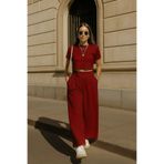 COMBİNE MİCHAİL Kadın Cepli Basic Bordo Bol Paça Pantolon