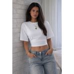 COMBİNE MİCHAİL Kadın Kapak Baskılı Yazlık Beyaz Crop Bluz