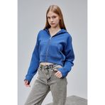 COMBİNE MİCHAİL Kadın Kapşonlu Mavi Basic Crop Sweatshirt