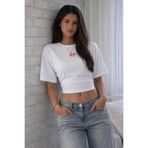 COMBİNE MİCHAİL Kadın Make A Wısh Baskılı Beyaz Crop Bluz