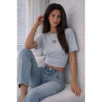 COMBİNE MİCHAİL Kadın Minimal Baskı Dar Gri Crop Bluz